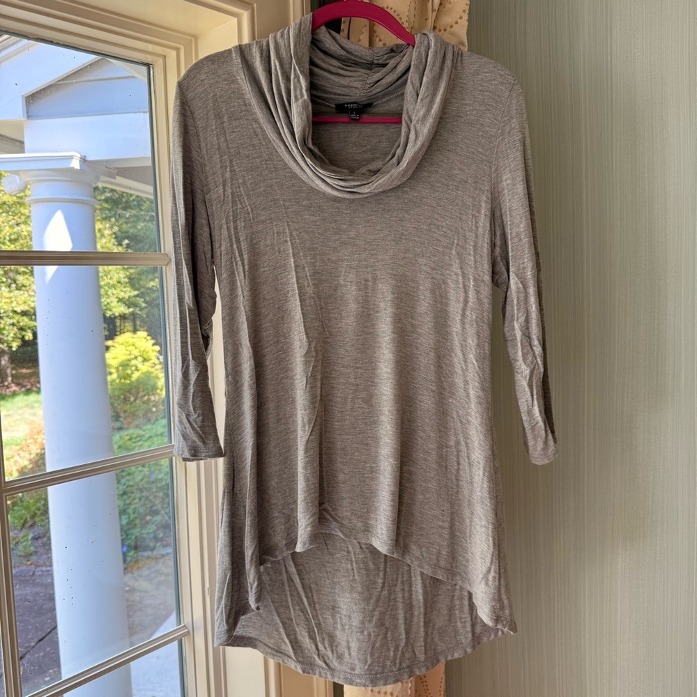 Premise Studio Gray Cowl Neck Super Soft Draped Tee Shirt